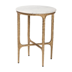 Baxton Studio Akanji Marble End Table - Modern Rustic Accent Table with Hand-Forged Metal Frame for Living Room or Seating Areas, Round
